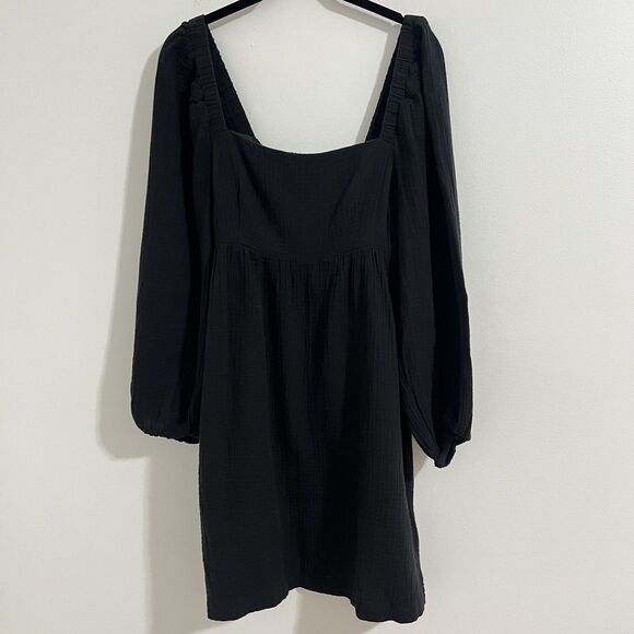 J Crew Dress Womens XS Black Square Neck Long Sleeve Gauze Casual Flowy Mini - Picture 2 of 9